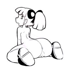  1girl anus ass cleft_of_venus female_focus from_behind full_body fupoo hair_ribbon huge_ass kyojiri_loli loli long_hair looking_back mega_man_(classic) mega_man_(series) monochrome nude open_mouth ponytail profile pussy ribbon roll_(mega_man) shoes simple_background sitting sketch soles solo uncensored wariza white_background  rating:Explicit score:132 user:DarkToonLink