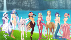  6+girls animal_ears antennae arthropod_girl barefoot bee_girl blonde_hair blue_eyes blue_hair blush bow braid breasts bubuzuke censored centaur claws comet_meteo disembodied_head doll doll_girl doll_joints dragon_girl drill_hair fam_(sei_monmusu_gakuen) fang fangs feathers flat_chest ghost glasses gradient_hair green_eyes green_hair hair_ornament hair_ribbon harpy highres hip_focus horns insect_girl japanese_clothes joints kyute_otokane lamia large_breasts light_smile long_hair miko mirita_h._aesculapio monster_girl multicolored_eyes multicolored_hair multiple_girls natural_armor navel nipples nude outdoors pale_skin pink_hair purple_hair pussy red_eyes ribbon rin_drave scales scylla sei_monmusu_gakuen short_hair sirene_centaur slit_pupils small_breasts smile spirit_flames standing tail talons tan tattoo taur tentacles twintails vera_m._dane vivi_quinn_anaphylaxis water waterfall what white_hair wide_hips wings yellow_eyes  rating:Explicit score:244 user:Mordigan