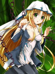  10s andrew_(duel_angel) asia_argento blonde_hair blush breasts chain cleavage green_eyes high_school_dxd nun tagme  rating:Questionable score:25 user:shin-vegeta