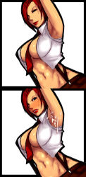 1girl abs armpit_sex armpits between_breasts black_eyes blush breasts cum cum_on_armpit cum_on_armpits cum_on_body cum_on_upper_body highres lipstick long_image makeup navel necktie no_bra red_hair sawao short_hair sleeveless snk solo suspenders tall_image the_king_of_fighters underboob vanessa_(kof) rating:Explicit score:31 user:GinTama777