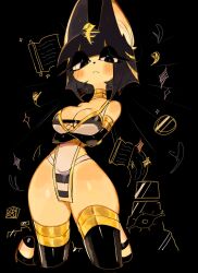  1girl animal_crossing animal_ears ankha_(animal_crossing) blush_stickers breasts cat_ears cat_tail cleavage egyptian_clothes hair_ornament highres large_breasts long_eyelashes nintendo scroll short_hair snake_hair_ornament striped_tail tail thick_thighs thighs uraeus usa37107692 