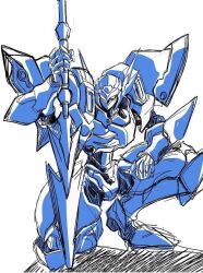  armor henshin holding holding_weapon lance looking_at_viewer mecha on_one_knee polearm power_armor robot science_fiction sketch solo_focus tekkaman_blade tekkaman_blade_(character) tsushima_naoto weapon 