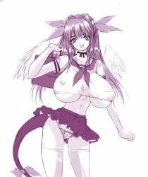 1girl arc_system_works bad_anatomy bad_proportions bag bow breasts choker covered_erect_nipples dizzy_(guilty_gear) guilty_gear hair_ribbon huge_breasts lace lace-trimmed_panties lace_trim long_hair looking_at_viewer midriff monochrome navel no_bra open_mouth panties pantyshot poorly_drawn q_azieru revealing_clothes ribbon ribbon_choker school_uniform serafuku shirt simple_background skirt smile solo standing tail tail_ornament tail_ribbon taut_clothes taut_shirt thighhighs twin_ribbons underboob underwear upskirt white_background wings rating:Questionable score:16 user:danbooru