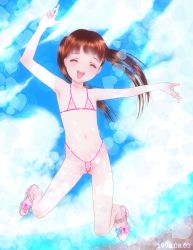  1girl absurdres bikini blush breasts cleft_of_venus gea_(gea) high_heels highres loli small_breasts smile solo swimsuit tagme  rating:Explicit score:45 user:lord_muffington