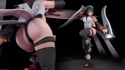  1girl 3d almightypatty animated apron ass ass_focus ass_shake black_hair blue_eyes bouncing_breasts breasts dual_wielding from_behind holding huge_ass iroha_(samurai_spirits) jiggle large_breasts leotard maid maid_headdress reverse_grip samurai_spirits shiny_skin short_hair snk solo thick_thighs thighhighs thighs video  rating:Questionable score:114 user:armorcrystal
