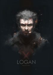 10s 1boy beard black_hair blood blood_on_face burning_clothes cigar facial_hair fire grey_hair highres logan_(film) logan_(movie) logo looking_at_viewer male_focus manly marvel miv4t old old_man smoke solo upper_body wolverine_(x-men) wrinkled_skin x-men