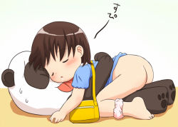  ass barefoot blush bottomless brown_hair character_request closed_eyes feet flat_chest loli lying mika-shi panties panties_around_leg saliva short_hair sleeping source_request toes underwear  rating:Explicit score:94 user:Furio