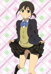  10s 1girl blue_eyes brown_hair cleft_of_venus clothes_lift facing_viewer grin happy highres kokoro_connect looking_at_viewer miniskirt nagase_iori no_panties nude_filter nyantype plaid plaid_skirt pleated_skirt pussy self_exposure skirt skirt_lift smile socks solo third-party_edit uncensored  rating:Explicit score:52 user:mugen-dai