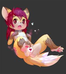 1girl :3 animal_ears anus censored collar costom10 fang female_focus flat_chest fox_ears fox_tail furry furry_female heart heart_censor loli messy_hair mosaic_censoring nipples nude open_mouth original paw_pose pussy red_eyes red_hair slit_pupils solo tail rating:Explicit score:47 user:Dweenie
