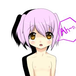  absurdres blush breasts brown_eyes highres loli nipples open_mouth pink_hair simple_background twintails  rating:Questionable score:6 user:Xxlilith1697xX