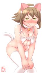 10s 1girl 2016 anal_tail animal_ears artist_name bare_shoulders bell neck_bell blush bra breasts brown_hair butt_plug cat_cutout cat_ears cat_lingerie cat_tail choker cleavage cleavage_cutout clothing_cutout commentary_request dated fake_animal_ears fake_tail green_eyes highres kanon_(kurogane_knights) kantai_collection large_breasts leaning_forward looking_at_viewer meme_attire mutsu_(kancolle) sex_toy short_hair simple_background smile solo standing tail underwear yellow_eyes rating:Questionable score:13 user:danbooru