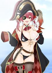  alternative_clothes anchor_symbol belt bikini breasts eyepatch gloves hat highres hololive houshou_marine jacket large_breasts pirate_hat simple_background sleeves_past_fingers sleeves_past_wrists swimsuit thighhighs thighs twintails virtual_youtuber  rating:Questionable score:15 user:thorn607