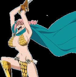  1girl animated animated_gif cape gladiator one_piece pink_hair rebecca_(one_piece) sword weapon  rating:Sensitive score:9 user:mso