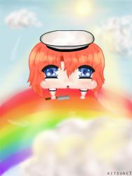  blue_eyes cloud higurashi_no_naku_koro_ni orange_hair poleaxe rainbow ryuuguu_rena short_hair sky  rating:Sensitive score:2 user:kitsune3