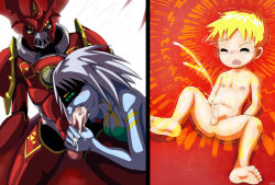  1girl 2022 2boys absurdres armor barefoot biomerge blush bottomless closed_eyes unworn_clothes completely_nude cum cum_in_mouth cum_on_hands cum_on_penis d-reaper d-reaper_adr-01 digimon digimon_tamers dukemon dukemon_crimson_mode erection fellatio highres interspecies matrix_evolution matsuda_takato multiple_boys nipples nude open_mouth oral orgasm penis penis_grab rape shaking shota toei_animation toes topless transformation trembling truth watermark wings yadiel  rating:Explicit score:34 user:J_R_S