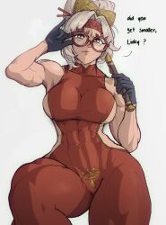 1girl bodysuit breasts curvy female_focus flute glasses gloves highres instrument large_breasts muscular muscular_female nintendo purah red_eyes short_hair solo the_legend_of_zelda the_legend_of_zelda:_tears_of_the_kingdom thick_thighs thighs white_hair yoracrab  rating:Sensitive score:75 user:catonfire26