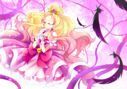  1girl absurdres blonde_hair bow choker closed_eyes cure_flora dress earrings feathered_wings flower_brooch flower_choker flower_earrings gloves go!_princess_precure haruno_haruka highres interlocked_fingers jewelry layered_dress long_hair magical_girl medium_dress mitsuki_tayura multicolored_hair own_hands_together pink_bow pink_dress pink_hair plant praying precure puffy_short_sleeves puffy_sleeves red_bow short_sleeves solo standing streaked_hair tiara two-tone_hair vines waist_bow white_gloves wings 