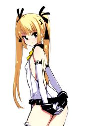 1girl arms_behind_back ass backless_outfit blonde_hair blue_eyes covering_privates covering_ass dead_or_alive dead_or_alive_5 elbow_gloves from_behind gloves kaname_nagi leotard long_hair looking_back marie_rose ribbon smile solo thighhighs twintails very_long_hair rating:Sensitive score:28 user:danbooru