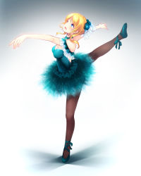  10s 1girl aqua_dress ayase_eli ballerina blonde_hair blue_eyes breasts dress leg_lift legs looking_up love_live! love_live!_school_idol_festival love_live!_school_idol_project open_mouth outstretched_arms pantyhose shinia sidelocks smile solo spread_arms standing standing_on_one_leg tiptoes tutu  rating:Sensitive score:19 user:danbooru