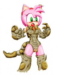  1girl amy_rose biosuit blush female_focus furry furry_female green_eyes hairband hedgehog highres living_armor living_clothes one-eyed parasite pussy red_eyes sigma_star_saga solo sonic_(series) standing uncensored white_background  rating:Explicit score:38 user:FringeBenefits