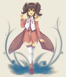 00s 1girl :d amu_(mokopopo) anise_tatlin blush boots brown_eyes brown_hair dress full_body hair_ribbon highres long_sleeves looking_at_viewer open_mouth playing_with_own_hair ribbon sidelocks smile solo tales_of_(series) tales_of_the_abyss thighhighs white_thighhighs rating:Sensitive score:5 user:danbooru