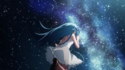  10s animated animated_gif blue_hair denpa_onna_to_seishun_otoko dress lowres running star_(symbol) tagme touwa_erio white_dress  rating:Sensitive score:6 user:hibikiyamada