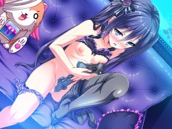  1girl akaza black_hair black_pantyhose blush bow bow_bra bra bra_lift breasts censored change!_ano_ko_ni_natte_kunkun_peropero change!_ano_musume_ni_natte_kunkun_peropero clothed_masturbation clothes_pull controller couch feet female_masturbation game_cg game_controller hair_ribbon legs lingerie long_hair masturbation may-be_soft mosaic_censoring nipples no_shoes object_insertion open_mouth panties panties_around_leg pantyhose pantyhose_around_one_leg pantyhose_pull pillow purple_bra purple_eyes purple_hair purple_panties ribbon sex_toy sitting small_breasts solo stuffed_animal stuffed_toy tanabe_rumia toes twintails underwear underwear_only very_long_hair vibrator  rating:Explicit score:204 user:danbooru
