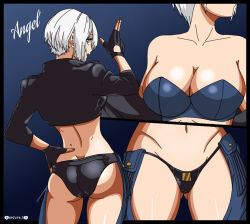 1girl angel_(kof) artist_request ass blue_eyes breasts butt_crack cleavage collarbone fingerless_gloves gloves groin jacket large_breasts navel revealing_clothes snk tagme the_king_of_fighters the_king_of_fighters_xiv the_king_of_fighters_xv white_hair 