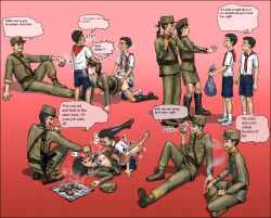 1girl 5boys age_difference boots cum cum_in_mouth doggystyle fellatio female_soldier gogocherry group_sex hard-translated hetero highres korean_text multiple_boys oral orgy penis potato prostitution sex sex_from_behind shota soldier spitroast third-party_edit uncensored uniform vaginal rating:Explicit score:115 user:PeacefulRain