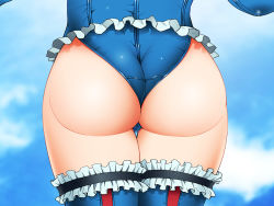 1girl ass ass_focus blue_legwear butt_crack censored close-up dead_or_alive from_behind head_out_of_frame highres legs leotard marie_rose nagai_momiage simple_background solo standing thighs rating:Questionable score:93 user:Kentabarou