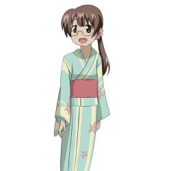 :d glasses japanese_clothes kimono open_mouth ponytail sakura_kiyomi shinryaku!_ikamusume smile standing tagme  rating:General score:2 user:gloggy