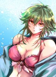  1girl any813 asellus_(saga_frontier) breasts cleavage green_hair highres large_breasts looking_at_viewer medium_hair open_mouth saga saga_frontier solo swimsuit upper_body yellow_eyes  rating:Sensitive score:6 user:danbooru