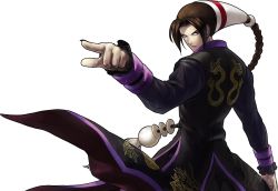 1boy braid brown_hair chinese_clothes duo_lon hat highres king_of_fighters_xiii long_hair low-tied_long_hair male_focus nail_polish official_art ogura_eisuke pale_skin pointing pointing_forward red_eyes single_braid snk solo the_king_of_fighters the_king_of_fighters_xiii transparent_background rating:Sensitive score:4 user:danbooru