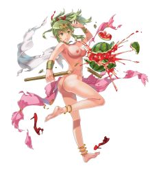  1girl armpits ass barefoot breasts butt_crack cleavage feet fire_emblem fire_emblem_awakening fire_emblem_heroes food fruit full_body green_hair highres nintendo nipples nude nude_filter pointy_ears shoes unworn_shoes solo suikawari third-party_edit tiki_(fire_emblem) torn_clothes transparent_background watermelon  rating:Explicit score:45 user:Serzhikov