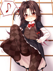 10s 1girl argyle argyle_clothes argyle_legwear blouse blush bow bowtie brown_pantyhose closed_mouth collared_shirt eyes_visible_through_hair fang feet female_focus hair_between_eyes layered_sleeves loli long_hair long_sleeves looking_at_viewer looking_down musical_note no_shoes nose_blush one_side_up panties panties_under_pantyhose pantyhose red_bow red_bowtie red_eyes ryuuou_no_oshigoto! shiny_clothes shirt short_over_long_sleeves short_sleeves skirt smile solo spoken_musical_note standing underwear upskirt v-shaped_eyebrows very_long_hair white_panties white_shirt white_sleeves yashajin_ai yuku_(kiollion) rating:Questionable score:38 user:Domestic_Importer
