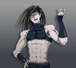  1boy abs angry crop_top envy_(fma) fullmetal_alchemist gloves green_hair headband male_focus medium_hair midriff muscular muscular_male navel open_mouth pectorals sleeveless solo solo_focus tagme teeth toned toned_belly toned_body toned_male toned_stomach upper_body upper_teeth_only  rating:General score:0 user:JustARegularEverydayNormalMF