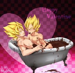  bathtub chocolate dragon_ball jpeg_artifacts male_focus muscular son_goku super_saiyan vegeta yaoi  rating:Explicit score:7 user:hardenshipping