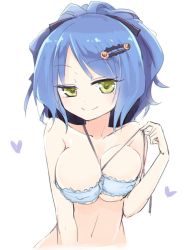  1girl blue_hair breasts chandelure cleavage covered_erect_nipples hairclip homura_subaru large_breasts looking_at_viewer personification pokemon smile solo tagme upper_body yellow_eyes  rating:Questionable score:32 user:SereneMidnight