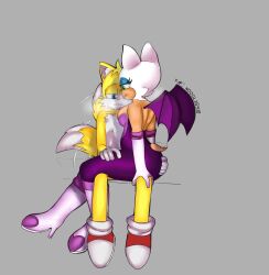  _noodl3s50 animal_ears artist_noodl3s50 bat_wings fox_ears furry highres latex panting rouge_the_bat sega sitting sitting_on_person sonic_(series) tails_(sonic) tan wings  rating:Questionable score:2 user:Noodl3s50