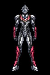  3ok absurdres alien alternate_universe armor armored_gloves black_background blue_eyes clenched_hands color_timer evil_tiga gauntlets gloves highres leg_armor looking_at_viewer male_focus red_armor silver_footwear standing tokusatsu ultra_series ultraman_(hero&#039;s_comics) ultraman_tiga_(series) 