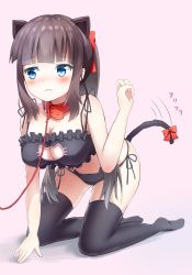 10s 1girl animal_ears blue_eyes breasts brown_hair cat_ears cleavage collar highres large_breasts leash new_game! tail takimoto_hifumi thighhighs rating:Questionable score:16 user:tanaab1234567890