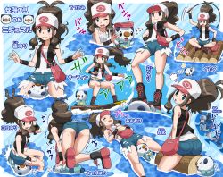  1girl :&lt; :d :o ^^^ ass bag baseball_cap between_breasts black_footwear black_vest blue_eyes boots breasts closed_mouth collarbone commentary_request creatures_(company) cutoffs denim denim_shorts drooling flying_sweatdrops frown game_freak gen_5_pokemon hand_in_own_hair hand_on_another&#039;s_shoulder handbag hands_on_own_hips hat hilda_(pokemon) indian_style knee_boots looking_back medium_breasts motion_lines nintendo one_eye_closed open_clothes open_mouth open_vest oshawott partially_submerged pokemoa pokemon pokemon_(creature) pokemon_bw pokemon_move ponytail raft riding riding_pokemon shirt short_shorts shorts shoulder_bag sidelocks sitting sleeping sleeveless smile smug soaking_feet splashing standing straddling strap_between_breasts submerged surfboard sweatdrop tank_top tareme translation_request trefoil trembling v-shaped_eyebrows vest water wet wet_hair whip white_hat white_shirt wood wristband  rating:Sensitive score:50 user:danbooru