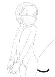 1girl anal_tail butt_plug cleft_of_venus collar fake_tail female_focus flat_chest lineart loli looking_to_the_side mask sex_toy tail zettai_yarumoni 