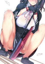 10s 1girl ass black_dress black_gloves breasts covered_erect_nipples dress dutch_angle glaive_(polearm) gloves holding holding_weapon kantai_collection large_breasts licking_lips lips out_of_frame parted_bangs polearm purple_hair revision rib:y(uhki) school_uniform short_dress short_hair solo squatting tatsuta_(kancolle) thighs tongue tongue_out weapon rating:Questionable score:28 user:danbooru