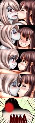 3girls 5koma :d ;d absurdres angry artist_name bare_arms bare_shoulders blonde_hair blush brown_eyes brown_hair cheating_(relationship) clenched_teeth closed_mouth comic couple dated diana_cavendish eye_contact closed_eyes eyeshadow face-to-face female_focus friends glowing glowing_eyes hair_over_one_eye half-closed_eyes happy highres hug jealous john_hayabusa kagari_atsuko kiss kissing_cheek light_purple_hair little_witch_academia long_hair looking_at_another looking_at_viewer makeup multiple_girls neck netorare one_eye_closed open_mouth pale_skin red_eyes screaming shaded_face sharp_teeth smile sucy_manbavaran teeth upper_body wince wink yuri rating:Sensitive score:8 user:Recoil