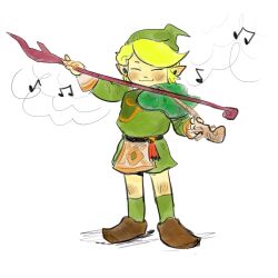  1boy :3 belt black_belt bow_(music) brown_footwear closed_eyes commentary english_commentary fado_(wind_waker) full_body green_hair green_hat green_socks green_tunic hat highres holding holding_instrument holding_violin instrument music musical_note nintendo playing_instrument pointy_ears short_hair simple_background socks solo the_legend_of_zelda the_legend_of_zelda:_the_wind_waker violin white_background yasmeen 