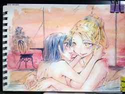  2girls bath love_live! love_live!_sunshine!! multiple_girls nude ohara_mari&#039;s_mother watanabe_tsuki water yuri 