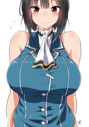 10s 1girl 3: adapted_costume alternate_costume bad_id bad_twitter_id bare_shoulders black_hair blue_shirt blush breasts buttons embarrassed flying_sweatdrops highres kantai_collection large_breasts looking_at_viewer neckerchief red_eyes shirt short_hair simple_background solo takao_(kancolle) tatusinomu white_background white_neckerchief rating:Sensitive score:32 user:danbooru