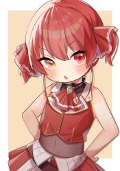  1girl 852_box aged_down ascot bad_id bad_twitter_id child commentary_request covered_navel hair_ribbon hands_on_own_hips heterochromia highres hololive houshou_marine red_ascot red_eyes red_hair red_ribbon ribbon short_hair short_twintails solo twintails virtual_youtuber yellow_eyes  rating:Sensitive score:32 user:danbooru