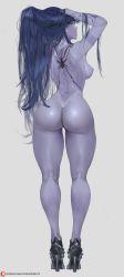  1girl arms_behind_head ass back bare_arms bare_back bare_shoulders breasts curvy cutesexyrobutts from_behind full_body high_heels highres huge_ass legs long_hair looking_at_viewer looking_back nude overwatch overwatch_1 purple_hair simple_background solo standing tattoo thick_thighs thighs uncensored wide_hips widowmaker_(overwatch)  rating:Questionable score:216 user:Vardigiil
